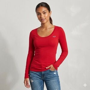 NWT Y2K Hollister Red Scoop Neck Long Sleeve Tee